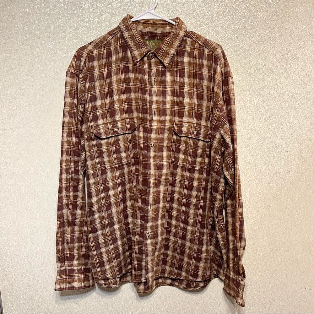 Vintage Plaid Cotton Flannel Brown Men's Shirt